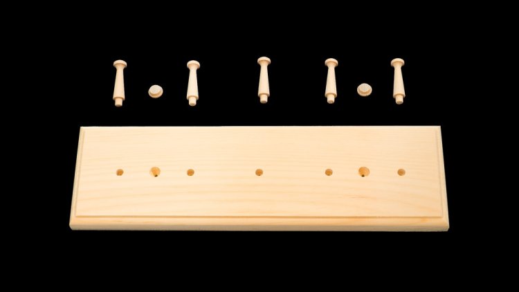 Shaker Peg Rack 12''x3-1/2'' - with 5 1/4'' holes for mini pegs. [#SPR-12A]  - $8.9900 : Casey's Wood Products, We at Casey's have it all - wood dowels,  blocks, balls, toy wheels