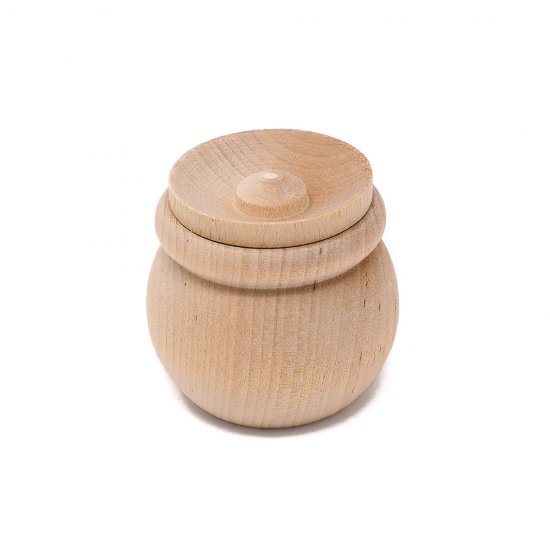 (image for) 2-1/8" Small Wood Bean Pot With Cover